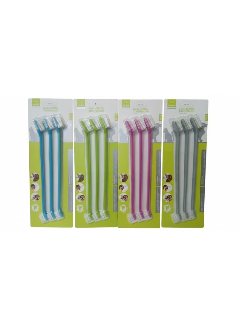 Nunbell Pet Toothbrush Set, Dual-Ended Toothbrush for Dogs and Cats, Multiple Colours, 3 Piece Set